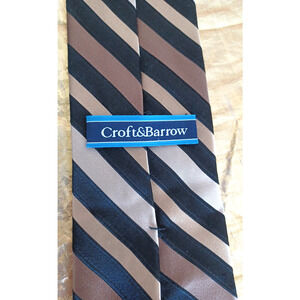 Croft & Barrow 100% Silk Men’s Repp Neck Tie Black Gold Bronze 0195